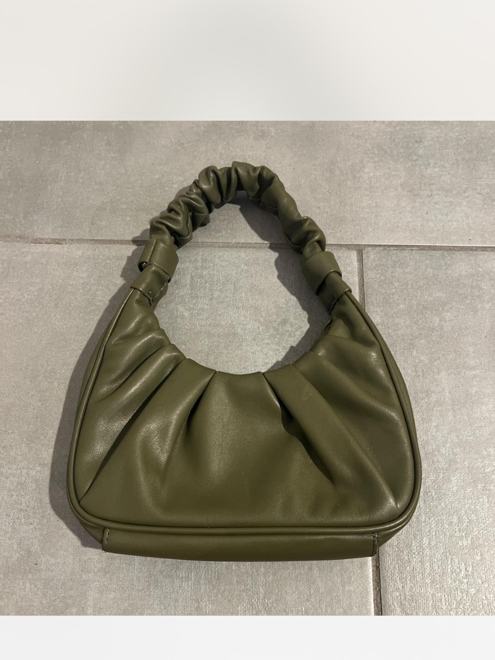 Ruched Handle Olive Shoulder Bag